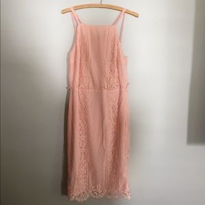 Lulus Peach Lace Midi Dress